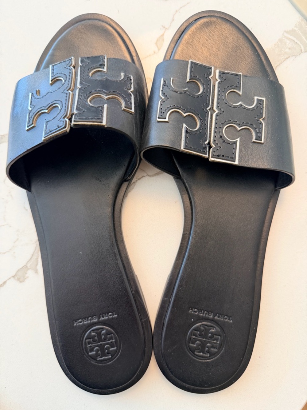 Tory Burch Black Logo Slide Sandals - Excellent 7.5